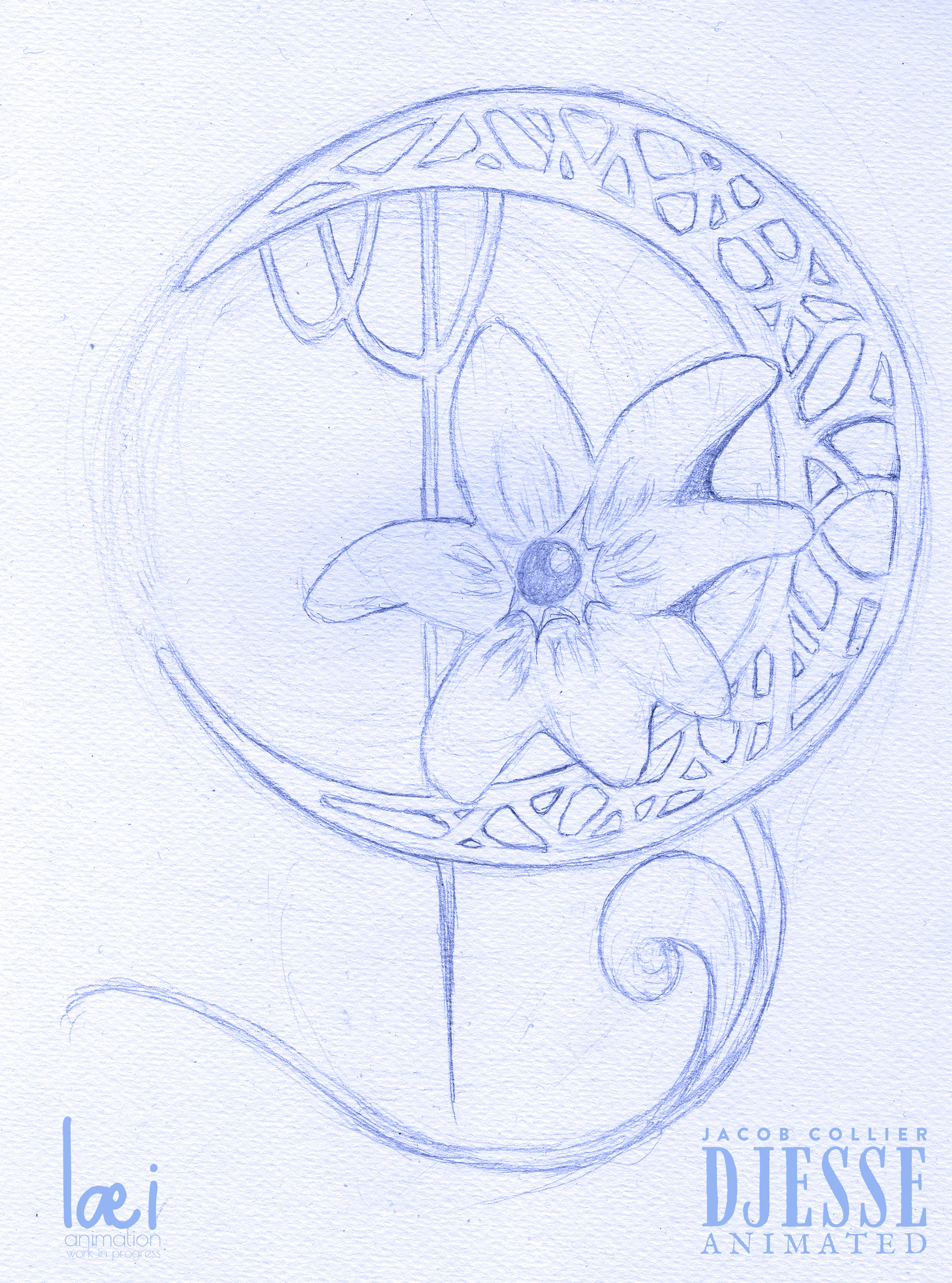 Pencil drawing of Laura's tattoo design